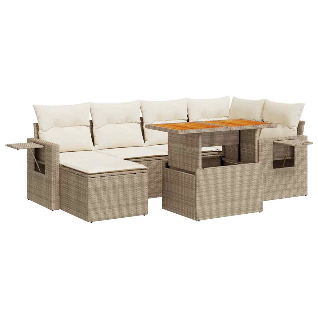 Set Divani da Giardino 7 pz con Cuscini Beige in Polyrattan | homemem39