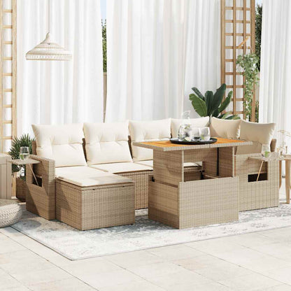 Set Divani da Giardino 7 pz con Cuscini Beige in Polyrattan | homemem39
