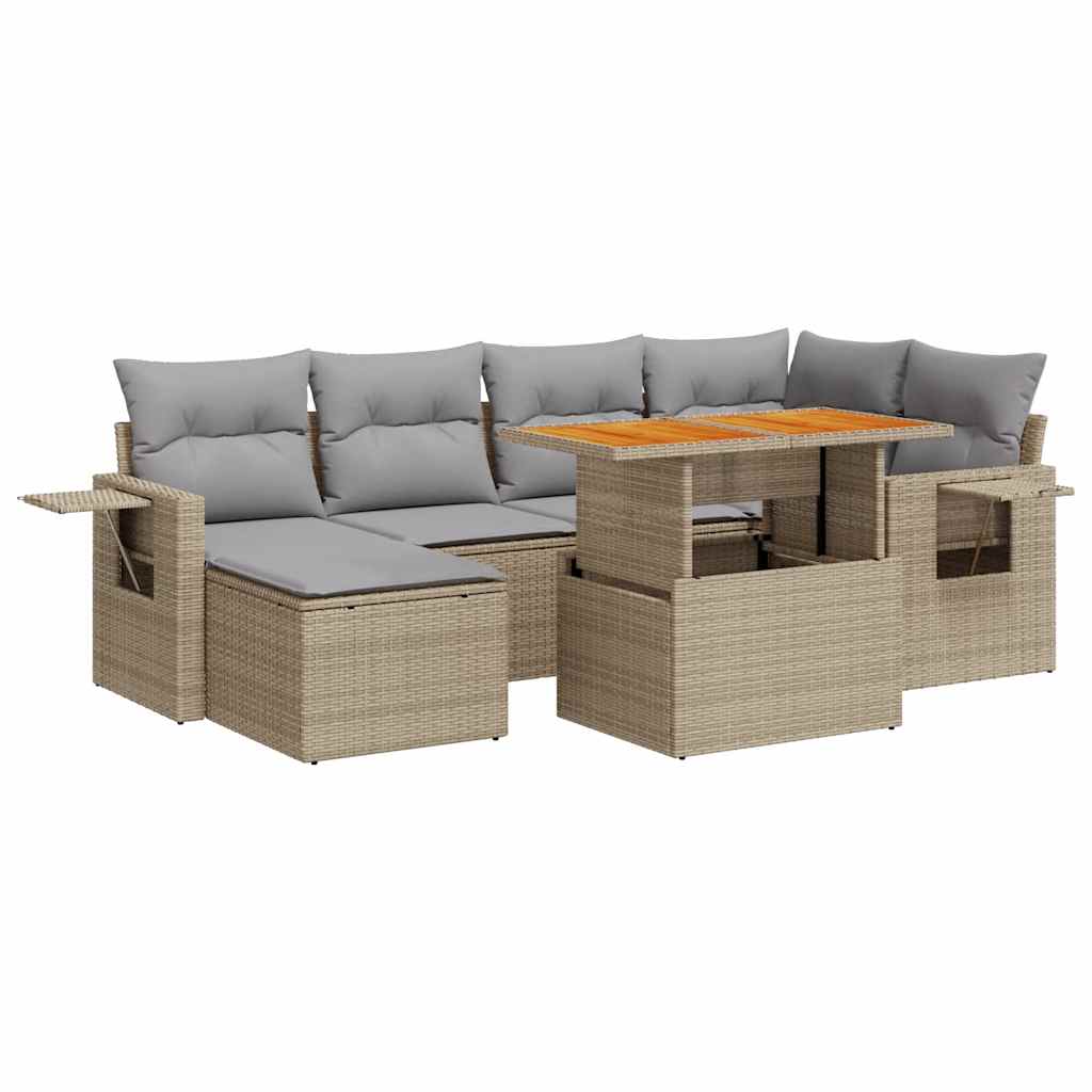 Set Divani da Giardino 7 pz con Cuscini Beige in Polyrattan