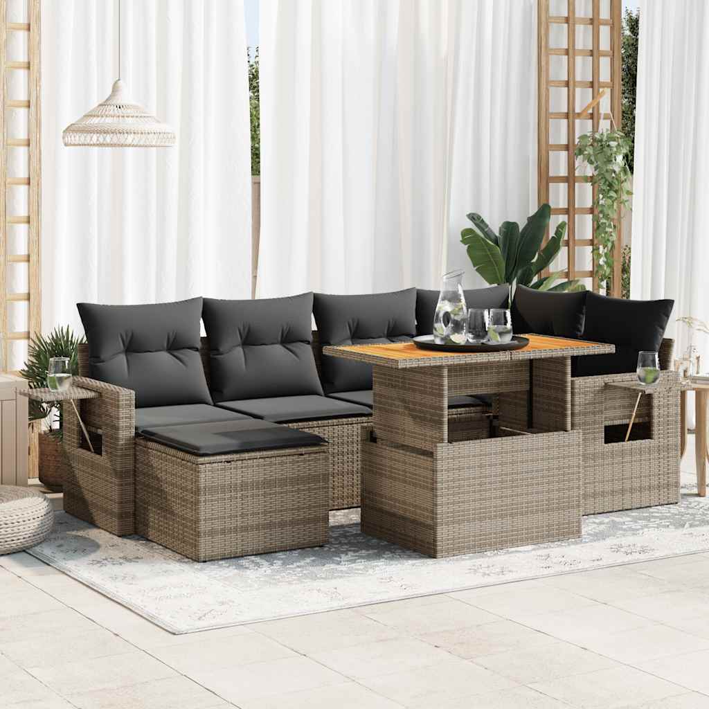 Set Divani da Giardino 7 pz con Cuscini Grigio in Polyrattan | homemem39