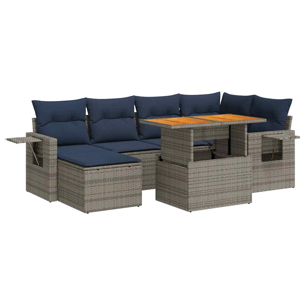 Set Divani da Giardino 7 pz con Cuscini Grigio in Polyrattan | homemem39