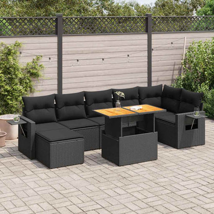 Set Divani da Giardino con Cuscini 8 pz Nero in Polyrattan | homemem39