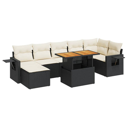 Set Divani da Giardino con Cuscini 8 pz Nero in Polyrattan | homemem39