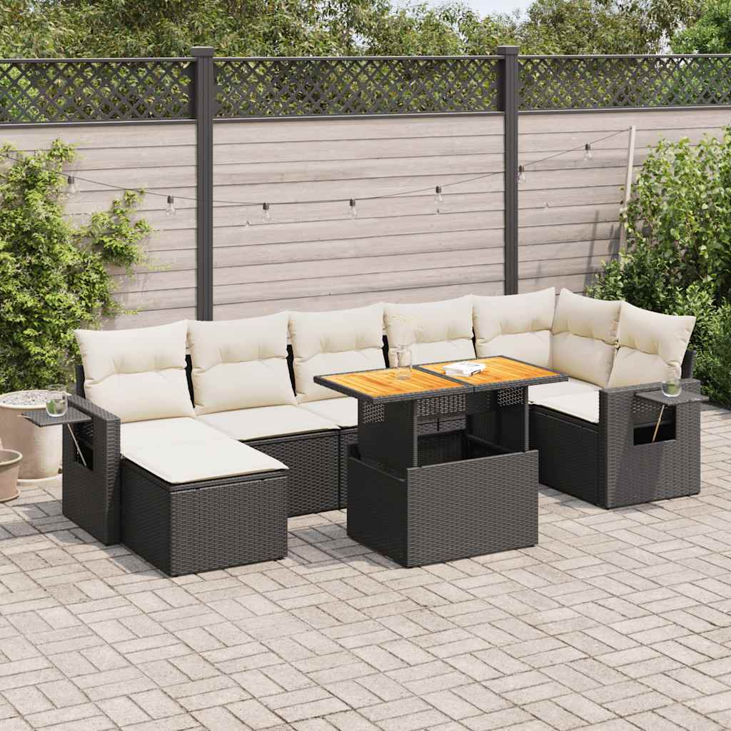 Set Divani da Giardino con Cuscini 8 pz Nero in Polyrattan | homemem39