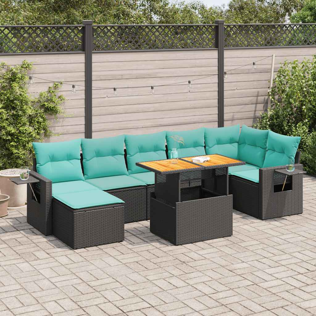 Set Divani da Giardino con Cuscini 8 pz Nero in Polyrattan | homemem39