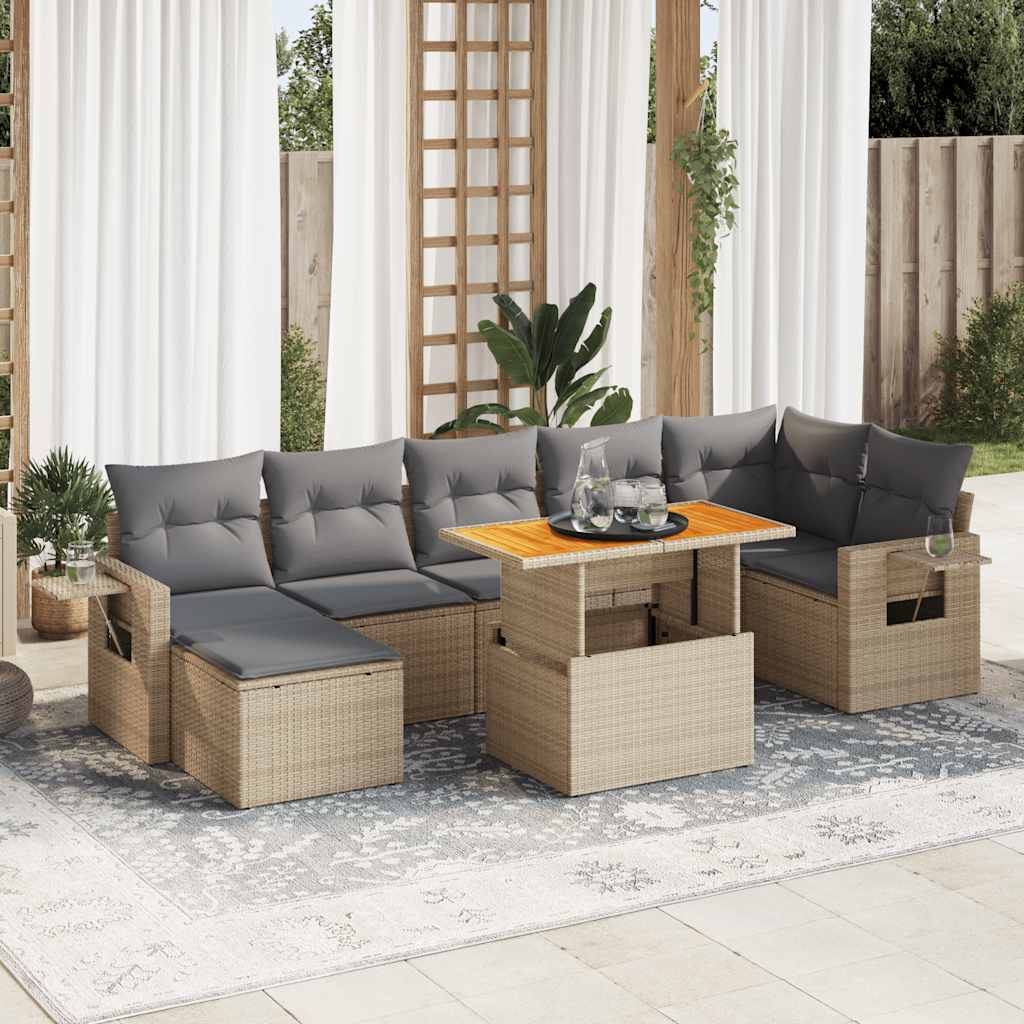 Set Divano da Giardino 8 pz con Cuscini Beige in Polyrattan | homemem39