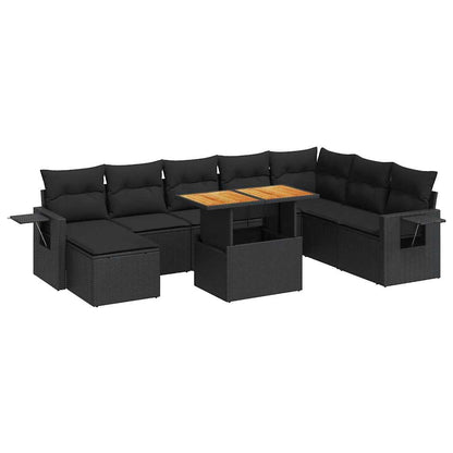 Set Divani da Giardino 9 pz con Cuscini Nero in Polyrattan | homemem39