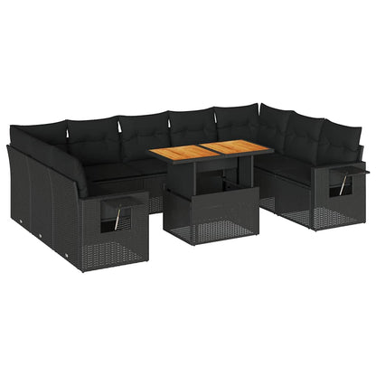 Set Divani da Giardino 10pz con Cuscini in Polyrattan Nero | homemem39