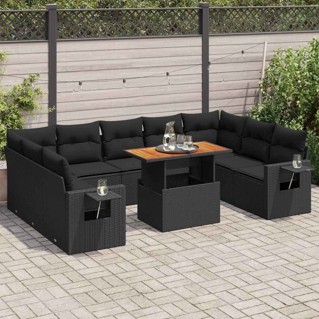 Set Divani da Giardino 10pz con Cuscini in Polyrattan Nero | homemem39