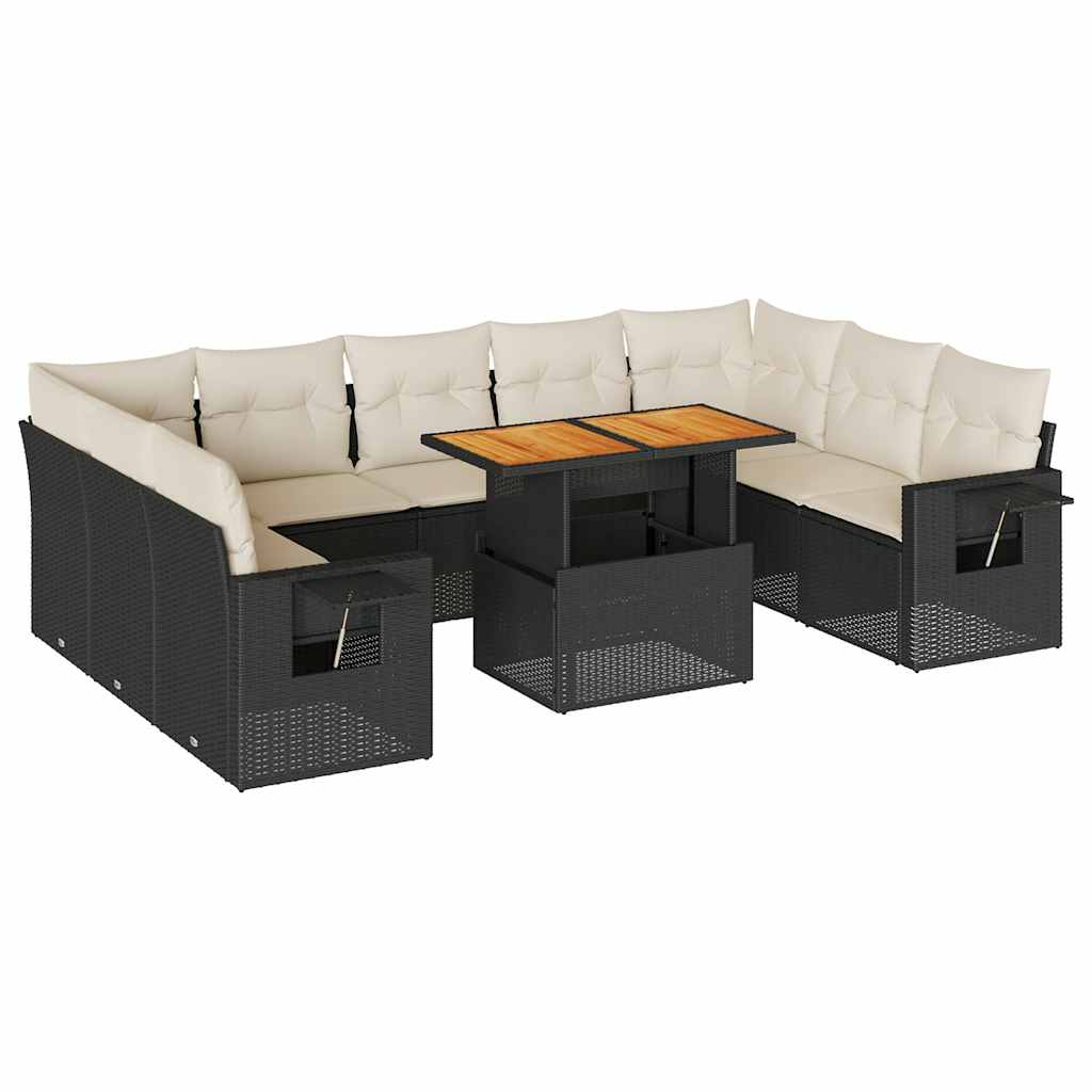 Set Divani da Giardino 10pz con Cuscini in Polyrattan Nero | homemem39