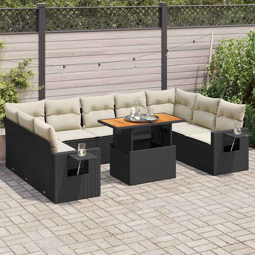 Set Divani da Giardino 10pz con Cuscini in Polyrattan Nero | homemem39