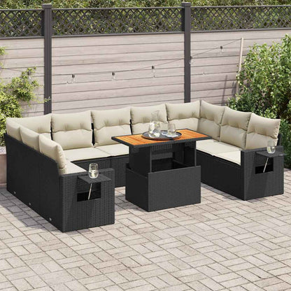Set Divani da Giardino 10pz con Cuscini in Polyrattan Nero | homemem39
