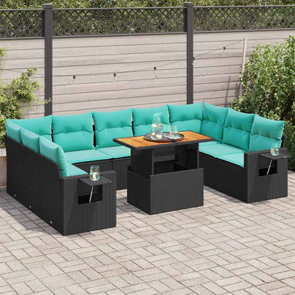 Set Divani da Giardino 10pz con Cuscini in Polyrattan Nero | homemem39