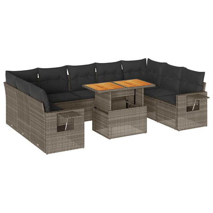 Set Divano da Giardino 10 pz con Cuscini Grigio in Polyrattan | homemem39