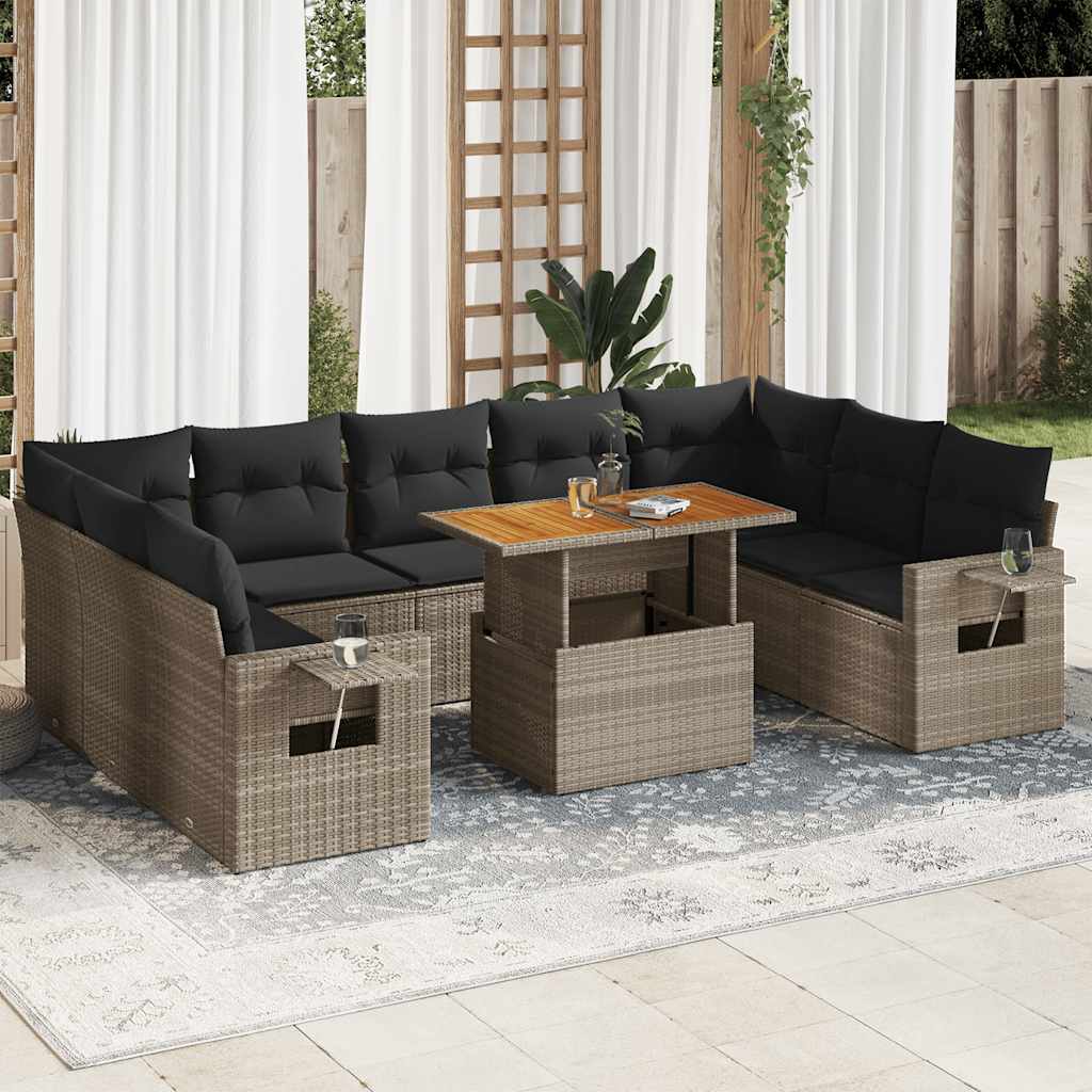 Set Divano da Giardino 10 pz con Cuscini Grigio in Polyrattan | homemem39