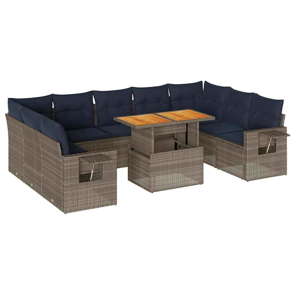 Set Divano da Giardino 10 pz con Cuscini Grigio in Polyrattan