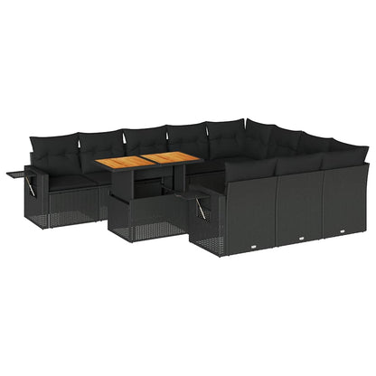 Set Divani da Giardino 11 pz con Cuscini in Polyrattan Nero | homemem39