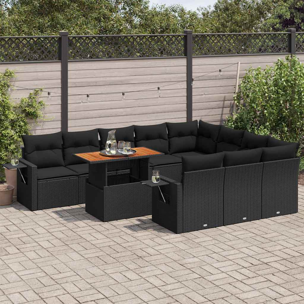Set Divani da Giardino 11 pz con Cuscini in Polyrattan Nero | homemem39