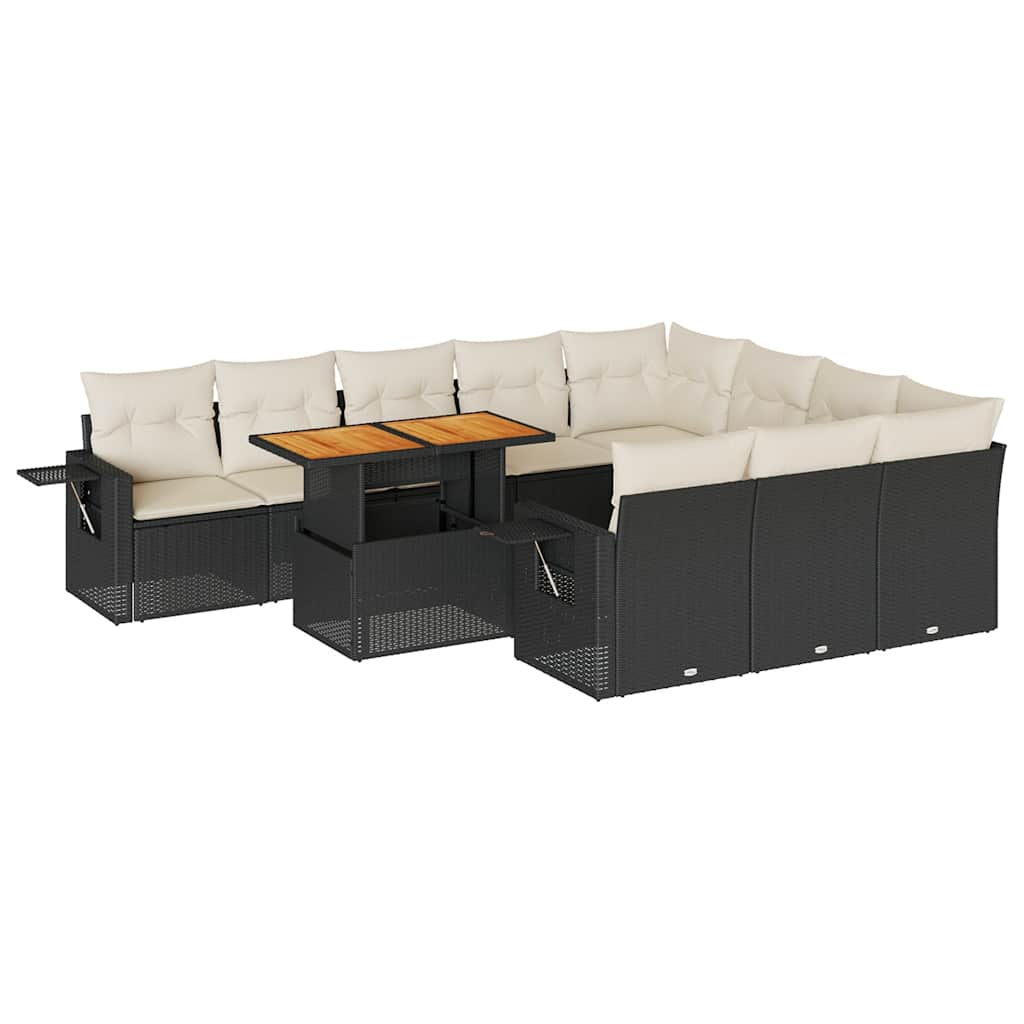 Set Divani da Giardino 11 pz con Cuscini in Polyrattan Nero