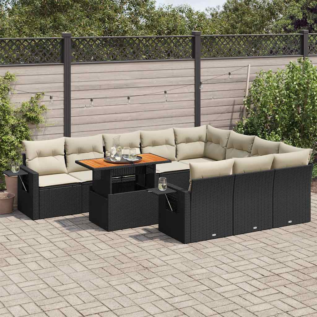 Set Divani da Giardino 11 pz con Cuscini in Polyrattan Nero | homemem39