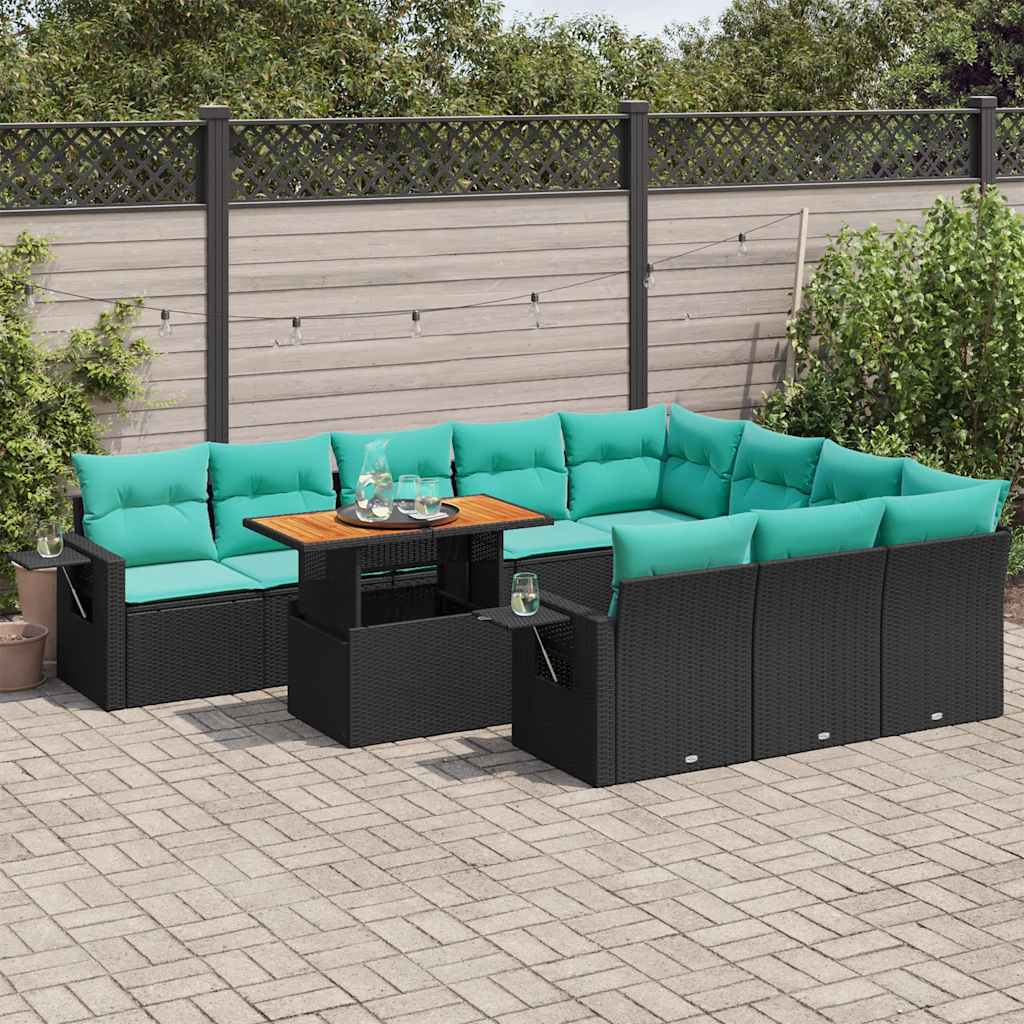 Set Divani da Giardino 11 pz con Cuscini in Polyrattan Nero | homemem39