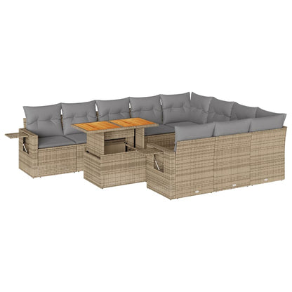 Set Divani da Giardino 11 pz con Cuscini Beige in Polyrattan