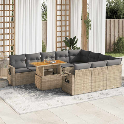 Set Divani da Giardino 11 pz con Cuscini Beige in Polyrattan