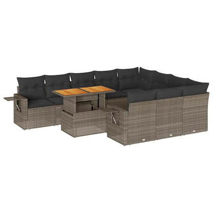 Set Divani da Giardino 11 pz con Cuscini in Polyrattan Grigio | homemem39