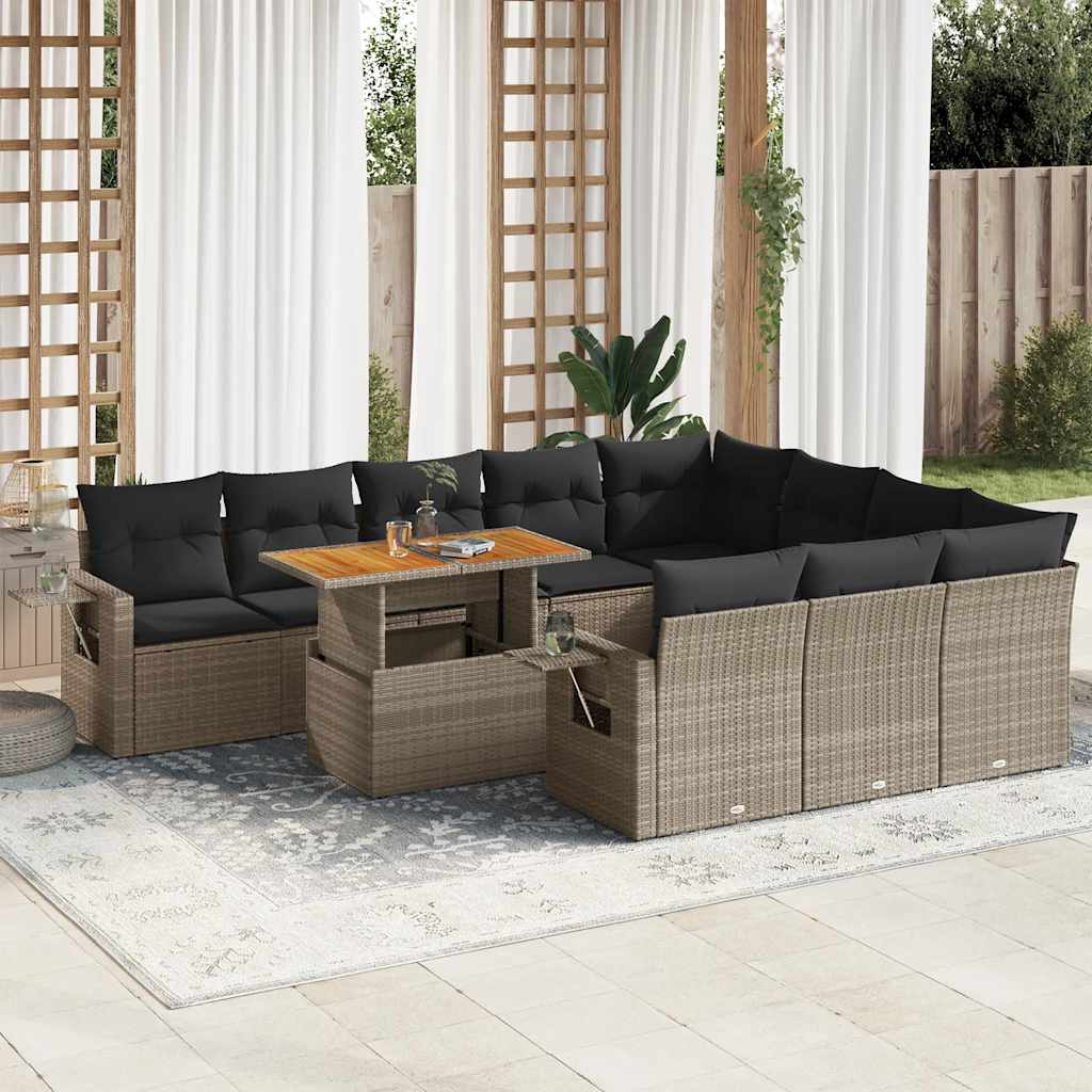 Set Divani da Giardino 11 pz con Cuscini in Polyrattan Grigio | homemem39