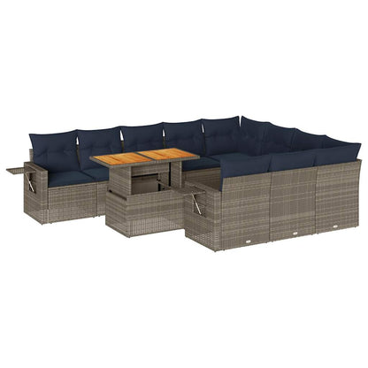 Set Divani da Giardino 11 pz con Cuscini in Polyrattan Grigio | homemem39