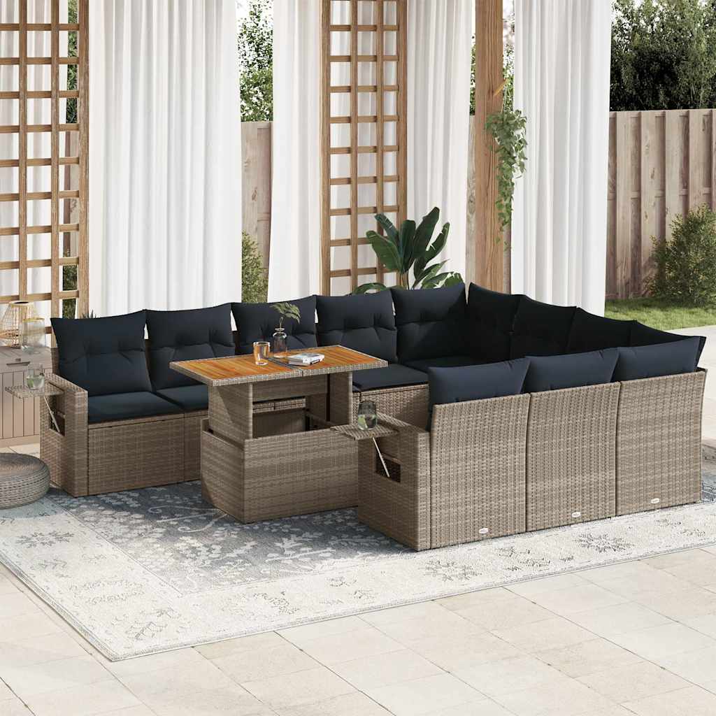Set Divani da Giardino 11 pz con Cuscini in Polyrattan Grigio | homemem39
