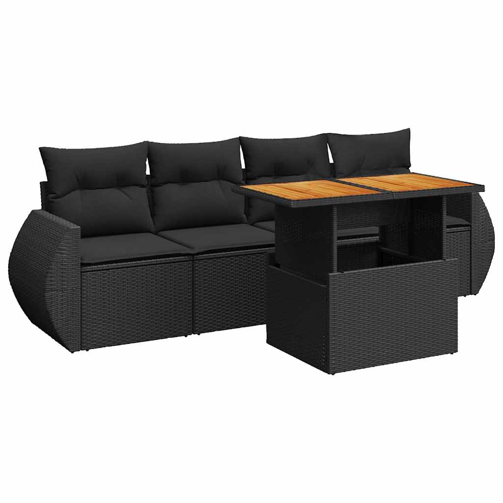 Set Divani da Giardino 5 pz con Cuscini in Polyrattan Nero - homemem39