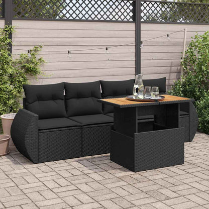 Set Divani da Giardino 5 pz con Cuscini in Polyrattan Nero - homemem39