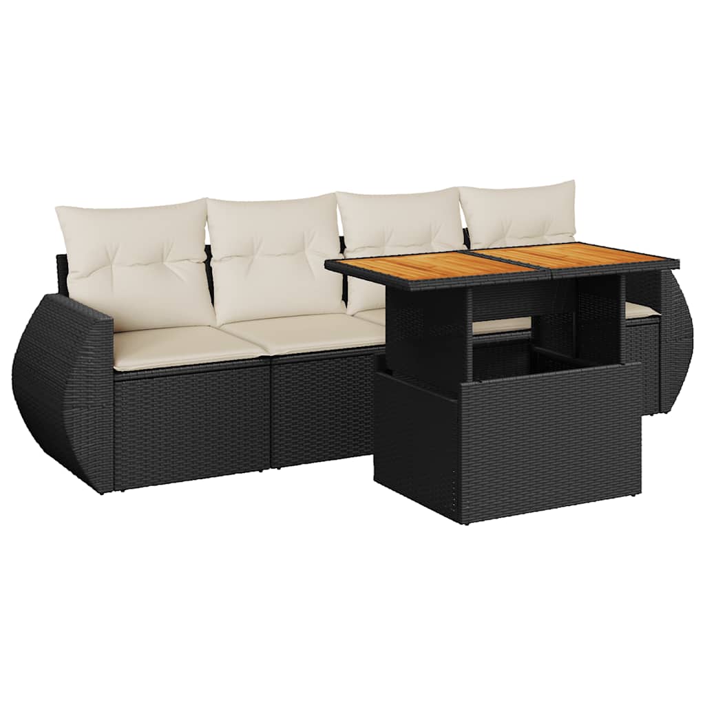 Set Divani da Giardino 5 pz con Cuscini in Polyrattan Nero | homemem39