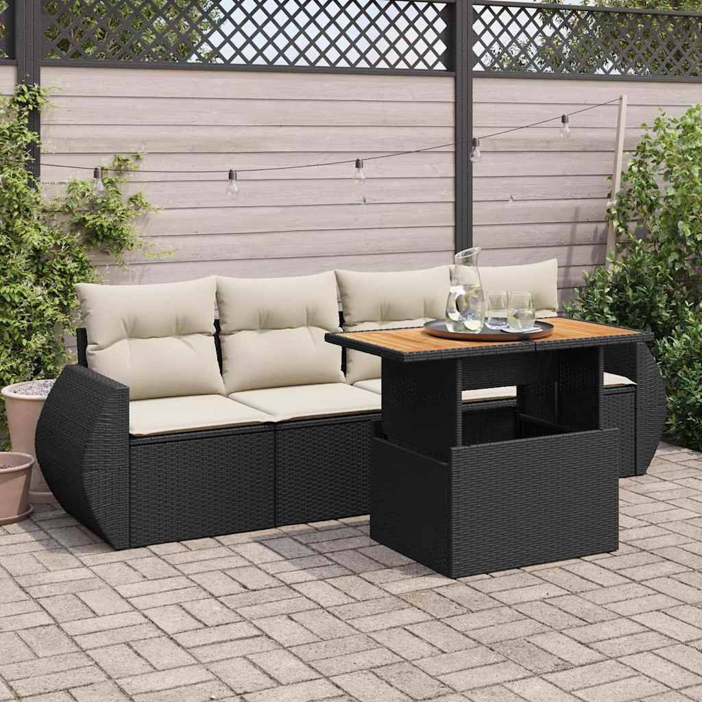 Set Divani da Giardino 5 pz con Cuscini in Polyrattan Nero | homemem39