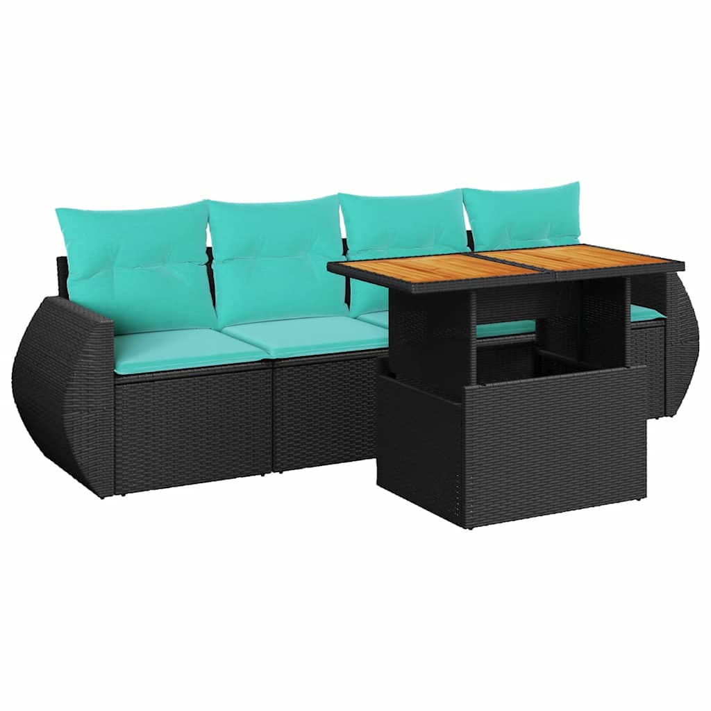 Set Divani da Giardino 5 pz con Cuscini in Polyrattan Nero | homemem39