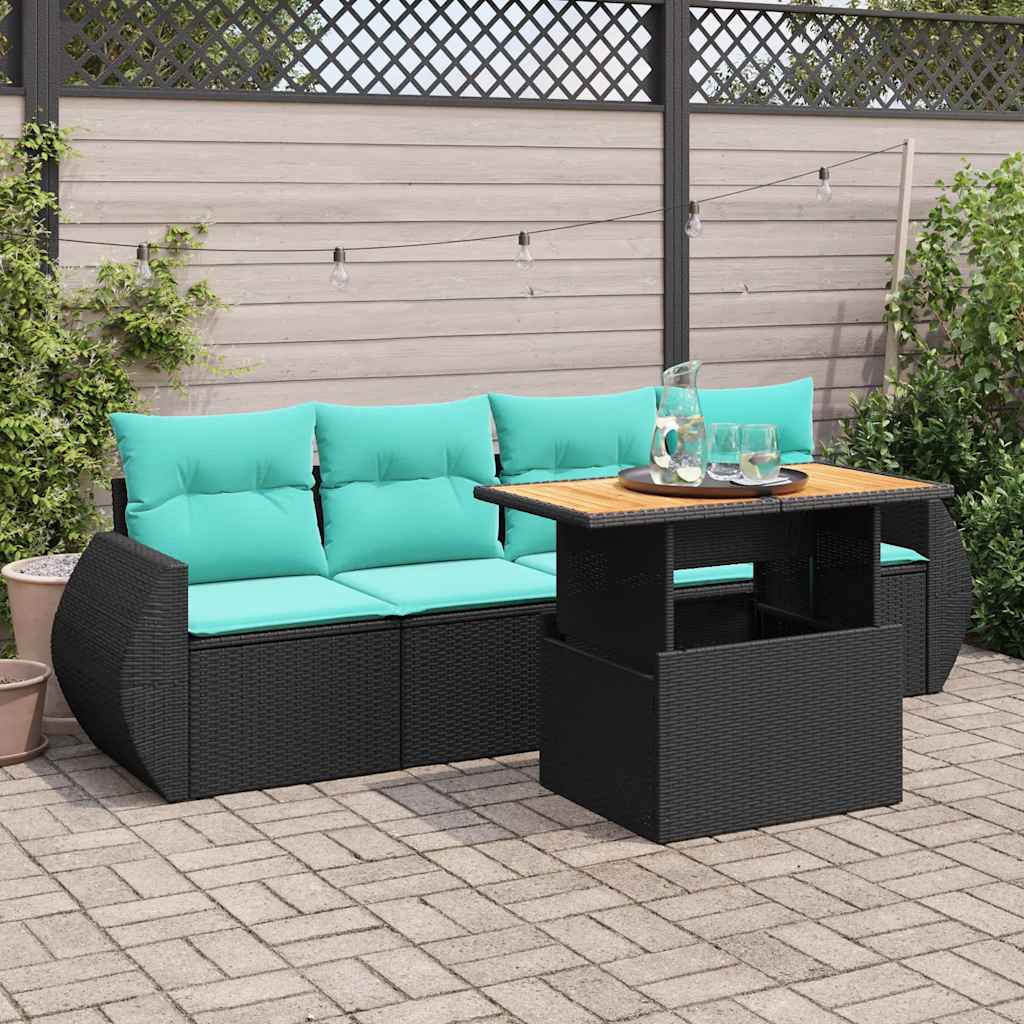 Set Divani da Giardino 5 pz con Cuscini in Polyrattan Nero | homemem39