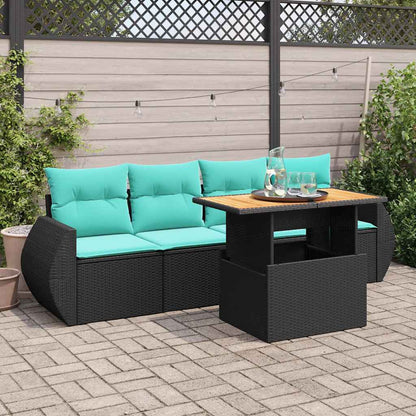 Set Divani da Giardino 5 pz con Cuscini in Polyrattan Nero | homemem39