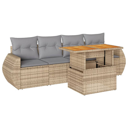 Set Divano da Giardino 5 pz con Cuscini Beige in Polyrattan