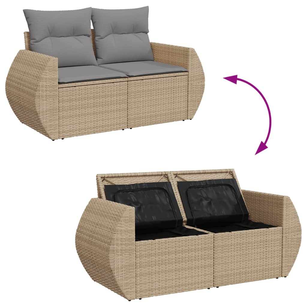 Set Divano da Giardino 5 pz con Cuscini Beige in Polyrattan