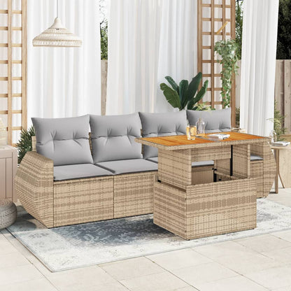 Set Divano da Giardino 5 pz con Cuscini Beige in Polyrattan