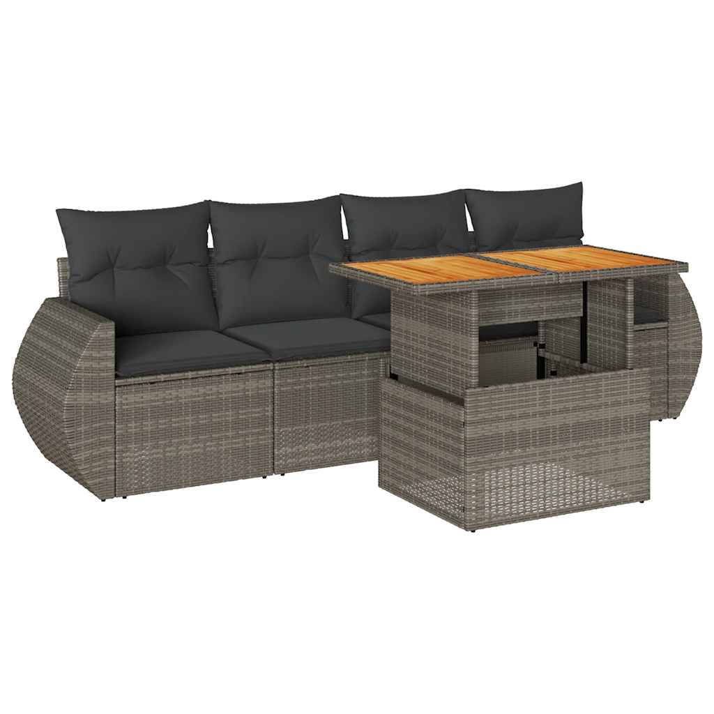 Set Divano da Giardino 5 pz con Cuscini Grigio in Polyrattan | homemem39