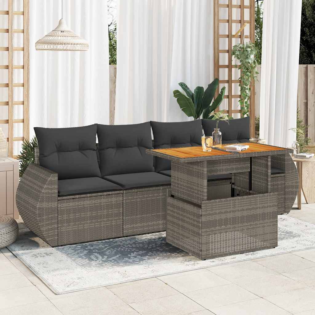 Set Divano da Giardino 5 pz con Cuscini Grigio in Polyrattan | homemem39