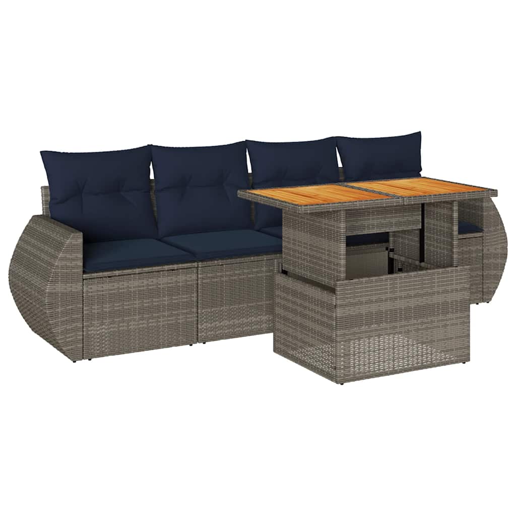 Set Divano da Giardino 5 pz con Cuscini Grigio in Polyrattan | homemem39