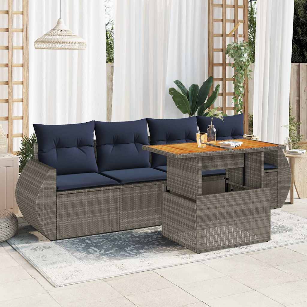 Set Divano da Giardino 5 pz con Cuscini Grigio in Polyrattan | homemem39