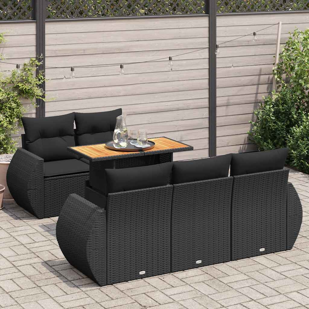 Set Divano da Giardino 6 pz con Cuscini Nero in Polyrattan | homemem39
