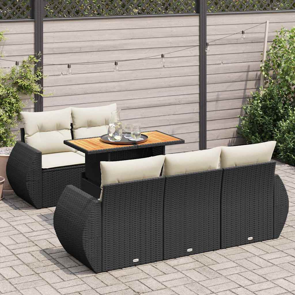Set Divano da Giardino 6 pz con Cuscini Nero in Polyrattan | homemem39