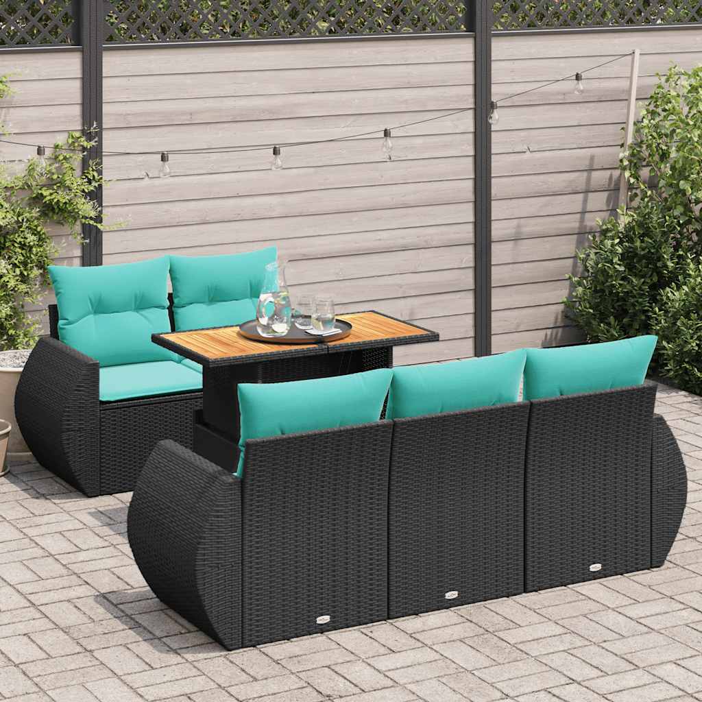 Set Divano da Giardino 6 pz con Cuscini Nero in Polyrattan - homemem39