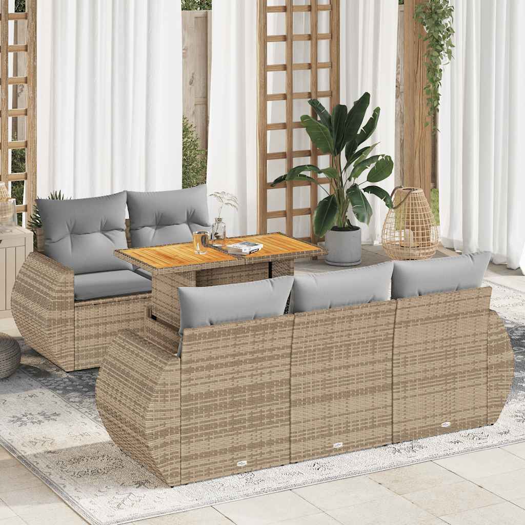 Set Divano da Giardino 6 pz con Cuscini Beige in Polyrattan | homemem39
