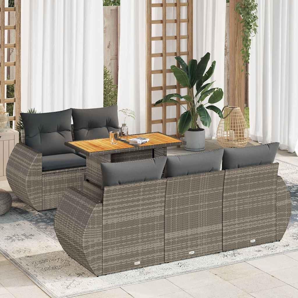Set Divano da Giardino 6 pz con Cuscini Grigio in Polyrattan | homemem39